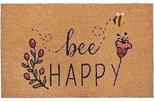 ‎HANSE HOME Hanse Home Kokos Fußmatte für Innen 45x75cm – Fussmatte Kokosmatte Schmutzfangmatte Bee Happy Design, rutschfest für Eingangsbereich & überdachten Außenbereich – Natur