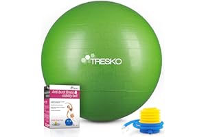 TRESKO Piłka gimnastyczna z gratisowym plakatem z ćwiczeniami, z pompką, piłka do jogi, nie zawiera BPA, piłka do siedzenia, do biura, odporna na pękanie, 300 kg