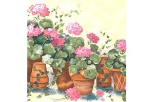 Dundee Deco BD6196 Tapeten Bordüre, vorgeklebt, Blumenmuster, rosa, braun, grün, blau, Terrakotta, Blumentopfblumen, Wandbordüre, Tapetenbordüre Retro-Design, 4,57 m x 25,4 cm