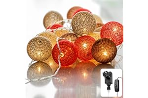 COBUS CozyHome Marron guirlande lumineus boule coton - 20 LED & 6m I Avec fiche I Guirlandes lumineuses chambre Fairy lights intérieur I Led decoration Girlande interieur Fil lumineux d'intérieur