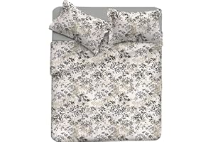 ITALIAN BED LINEN Satin Completo Letto In Raso Matrimoniale Stampato In Digitale, Grigio, 300x260x2 cm