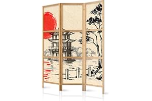 murando Room divider Japonaise Orient Zen 135x171cm / 54"x68" 3 panels - Single-Sided- non woven fabric German quality room divider wood pattern design hand made Home office Japan p-B-0026-z-b