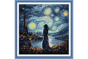 Joy Sunday DIY Manualidades Kit Completo Bordado de Punto de Cruz 14CT con Patrón Contado-Incluye Hilos, Aguja y Patrón Contado-Mira Las Estrellas 47cm X 47cm