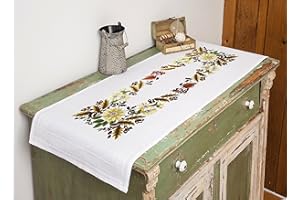 KAMACA Kit de broderie complet au point de tige en coton pré-dessiné avec modèle de broderie à broder - Pour adultes (forêt et prairie, TL 40 x 100 cm)