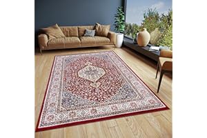 Hanse Home Mochi Alfombra Oriental clásica densa, con Adornos, Aspecto Vintage, Pelo Corto Suave para Dormitorio, Comedor, salón, Pasillo, Rojo, 160 x 235 cm