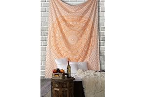 RAJRANG Elephant Mandala Tapestry Cotton Wall Hanging Hippy Arazzi Hippie Beach Throw College Dorm Decor Bohemian Boho Lenzuolo - Arancione -50x60 Pollici