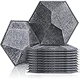Sonic Acoustics 12 Pack 3D Hexagon Acoustic Panels 14" X 12" X 0.2" High Density Absorption Panels, Soundproofing Insulation (Dark Gray)