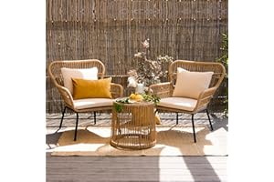 LYCCE animal-design Meble ogrodowe, zestaw 3-częściowy, zestaw mebli do siedzenia, meble Lounge na balkon, taras z polirattanu, kolor: beżowy