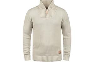 Solid SDPetro Herren Strickpullover Troyer Grobstrick Pullover mit Troyerkragen Rippbündchen Label-Details Baumwollmischung Regular fit