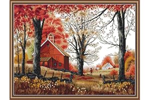 Maydear Kits de punto de cruz estampados 14CT Kit de inicio de bordado de punto de cruz preimpreso para adultos principiantes - Deep Autumn 50 x 40 cm