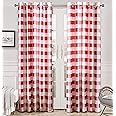 DriftAway Buffalo Checker Pattern Lined Thermal Insulated Blackout and Room Darkening Grommet Window Curtains Printed Plaid 2 Layer Set of 2 Panels 52 Inch by 84 Inch Red