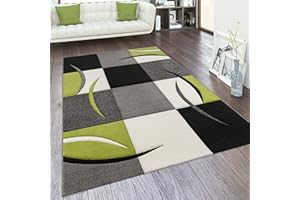 Paco Home Tappeto da soggiorno a pelo corto, disponibile in diversi colori e misure, con motivo a quadri e righe e design 3D, Dimensione:120x170 cm, Colore:Verde