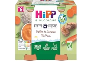 HiPP - Petits Mijotés - Poelée de Carottes Riz Veau - Pots 2 x 190 g