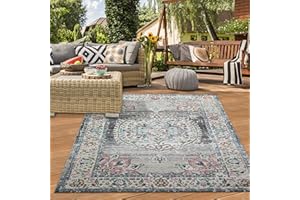 Teppich-Traum Orientalny dywan do salonu w stylu vintage, do użytku wewnątrz i na zewnątrz, na taras, z szarym i niebieskim motywem kwiatowym, wymiary 200 x 290 cm