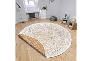 HANSE HOME NORTHRUGS Porto - Tapis d'intérieur et d'extérieur - Rond - Réversible - Imperméable - Design Mandala - Tissage Plat - Résistant aux intempéries - pour Balcon, terrasse, Jardin, Salon - Ocre -
