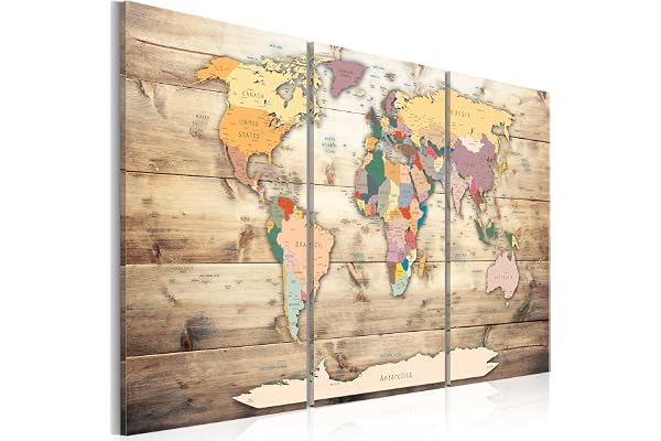 B&D XXL - Peinture acrylique Carte du Monde 120x80 cm - Effet texturé ou coup de pinceau - Décoration avec finition faite à la main - Salon chambre - Carte du monde Vinrage Bois k-C-0035-b-f