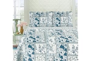 VALUE COMFORT HOME Foral Patchwork Vintage Country Cottage Style Bedspread Coverlet Quilt Bed Throw Including Pillow Shams Covers (Nevada)