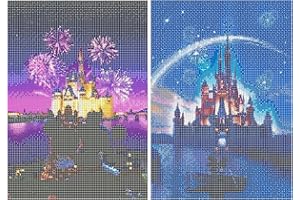 HORPKUN 2 Pack Diamond Painting for Adults & Children, DIY 5D Cartoon Diamond Art Pictures, Crystal Art Kits on Canvas, Shiny Colorful Gem Art Painting, 30 x 40cm, Castle & Fireworks