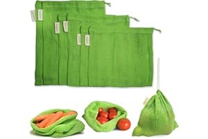 Necavu 100% cotton set of 6 fridge bag | Eco-friendly natural vegetables bags for fridge storage & mesh net vegetable bag fri