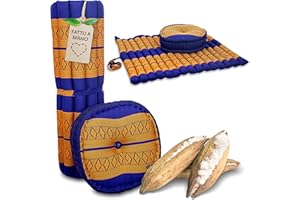 livasia Set Meditazione XL - Ø 38x15cm/tappetino 75x75x4,5cm - Set Yoga Cuscino e Tappetino, Pouf, Tappetino e Cuscino Yoga Fatti a Mano con kapok, Cuscino Pavimento, Cuscino zafu (Blu/Giallo)