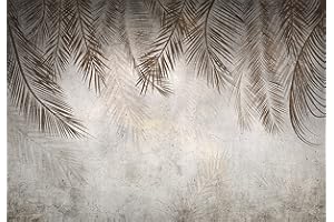WALLARENA Papel Pintado Hojas Hojas de palmera Plumas beige Hormigón - Incluye Pegamento - Fotomurales Pared Tejido No Tejido Decorativos Murales Fotográfico XXL Moderno Decoración de Paredes (368x254 cm)