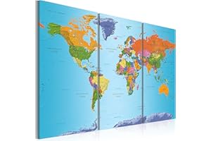 CUADROS B&D XXL murando Handart Cuadro en Lienzo Mapamundi 135x90 3 piezas Cuadros Decoracion Salon Modernos Dormitorio Impresión Pintura Moderna Arte - Geografia Mapa del mundo k-A-0104-b-h