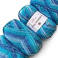 Wool Wonders Variegated Medium Heavy Worsted/Aran Weight Woolen Yarn for Knitting and Crochet, 30% Australian Wool and 70% Acrylic, 4 Skeins, 400g/584m (Blue Waters)