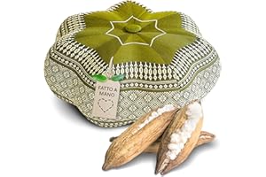 livasia Cuscino da Meditazione a Stella - Ø 30x15cm - Cuscino per Yoga kapok, Pouf, Cuscino per Pavimento Yoga Meditazione Zen, Cuscino zafu Giardino Balcone, Fatto a Mano (Verde)