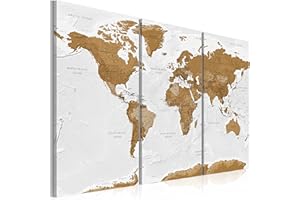 CUADROS B&D XXL murando - Cuadro en Lienzo Mapamundi 120x80 cm Impresión de 3 Piezas Material Tejido no Tejido Impresión Artística Imagen Gráfica Decoracion de Pared - Geografia Mapa del mundo k-A-0104-b-f