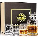 KANARS Whisky Karaffe und Gläser Set, 800ml Whiskey Dekanter mit 4X 300ml Gläser, Bleifrei Kristallgläser, 5-teiliges, Luxuri