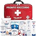 AIESI® Kit di Pronto Soccorso professionale per auto casa viaggio barca moto trekking con TERMOMETRO e DISINFETTANTE, EASY AI