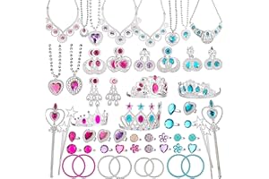 BeYumi 66 Pcs Princess Jewelry Dress-Up Accessories Toy Set With Princess Tiara, Necklace, Earrings, Rings, Wand, Bracelets, Pretend Play Jewelry Gift Set for Girls Birthday Party Favor