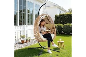 EORTHEX OUTDOOR FANCY Eorthex Hanging Egg Chair with Stand - Outdoor Swing Chairs 350LB Capacity with Cushion for Garden, Patio and Balcony Use (Beige, Straight Leg)