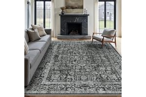 HUGEAR Vintage Vardagsrum Matta 240x300cm Svart Tvättbar Stor Mattor