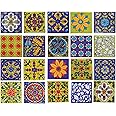 Shiv Kripa Blue Art Pottery Ceramic Wall Interior Exterior Crafted Tabletop Flooring Wall Floral 2 x 2 inch Tiles Pack of 20 Tiles (Green, Blue & Multi)