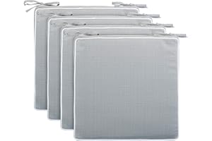 Brandsseller Cuscino per esterni da giardino, con bordo, effetto lino, resistente allo sporco e all'acqua, con nastri di fissaggio, 40 x 40 x 4 cm, confezione da 4 pezzi, grigio chiaro