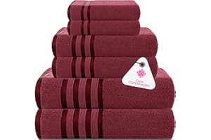 Casa Copenhagen Zero Twist, Juego de Toallas 6 Piezas 100% algodón, Burdeos, 600g/m², 2 paños de baño, 2 Manos, 2 Manoplas de algodón Egipcio, Toallas de Lujo ultrasuaves para Hotel, SPA, Cocina
