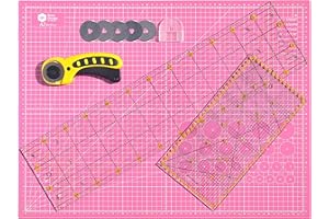 BONN-DESIGN 45 mm Rollschneider Stoffschneider Set inkl. selbstheilende Schneideunterlage A2 60x45cm 5-Lagig + 5x Ersatzklingen + 2x Patchwork-Lineal Premium Schneidematte im A2-Format Rosa/Schwarz Starter Set
