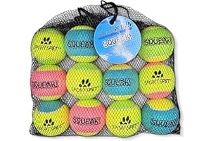 SPORTSPET Tennisball Medium mit Quietscher gel– Extra federnd – Ungiftig – Langlebig – Robust – Schwimmfähig – Quietsch-Tennisbälle im 12er-Pack (64 mm)