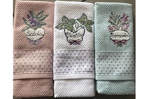 BINOA Vingi Set 3 Strofinacci in Spugna Art. Herbarium Colori Rosa Verde Acqua e Bianco Mis 45 x 70