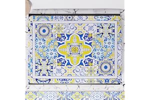 PETTI Artigiani Italiani - Accessori Tessili da Cucina, Copri Fornelli 46x70 cm in Microfibra, Coprifornello Elegante per Gas e Induzione, in Stampa Digitale Vietri Blu, 100% Made in Italy