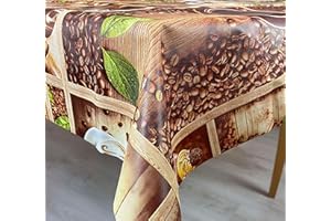 ‎ARTWELT Artwelt Tischdecke Knitterfrei Wachstuchtischdecke Wachstischdecke Tischtuch Dekorativ Abwaschbar Wunschmaß Tischwäsche für Küche, Esszimmer, Garten, Outdoor (110X140cm, Coffee 2A)