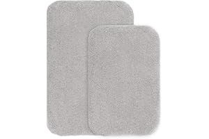 VANZAVANZU Non Slip Bath Mat 2 Pack Thickened Bath Rug for Bathroom Absorbent Ultra Soft Bathroom Mat Rug Fluffy Microfiber Bedside Rug Carpet Floor Mat, Machine Washable - 40 x 60cm & 50 x 80cm (Light Gray)