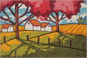 Baroni Home Zerbino da Esterno in Cocco Dipinto a mano con Base in PVC, Tappeto da Esterno Ultraresistente e Facile da Pulire, Villaggio Autunnale, 60x40 cm