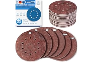 Effektwerk Sanding Discs (60 Pack, 10 Holes), 225mm Sandpaper for Fine & Coarse Sanding, Multiple Grit Sizes 40/60/ 80/120/180/240 (10 pcs each).