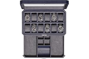 ROTHWELL 12-Fach-Leder-Uhrenbox mit Valet-Schublade –12-Fach-Luxus-Uhrenetui, Display-Organizer, Microsuede-Einlage, Herren-Accessoires-Halter, Schmuckkästchen, Schmuck-Display-Organizer