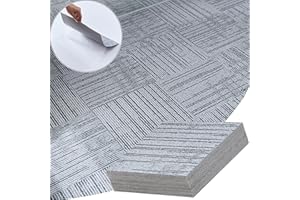 NOVECRAFTO Carpet Imitation Style Self Adhesive Floor Tiles - 60 Pack for 60 sqf (5.57 sqm) | 12x12In (30.5 x 30.5cm) Peel and Stick Flooring | Durable & Easy Clean | Grey Faux Carpet Effect