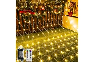 Ollny Net Lights Outdoor, 200 LED 3m x 2m Christmas Fairy Lights Mains Powered, Waterproof Mesh String Light with 8 Lighting Modes/Timer/Remote/Dimmable, for Xmas Tree/Outside/Garden, Warm White