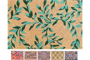 LUA VIKA Kokosowe wycieraczka, antypoślizgowa mata kokosowa, mata powitalna z gumowym spodem PCV, antybakteryjny łapacz brudu, trwałe włókna naturalne 100% kokos (Zielone liście)