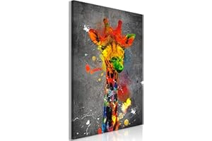 decomonkey | Impression sur Toile intissée Animaux Abstrait 60x90 cm | 1 Piece | Tableau mural Image sur Toile Photo Images Motif Moderne Décoration tendu sur Chassis Girafe noir colore